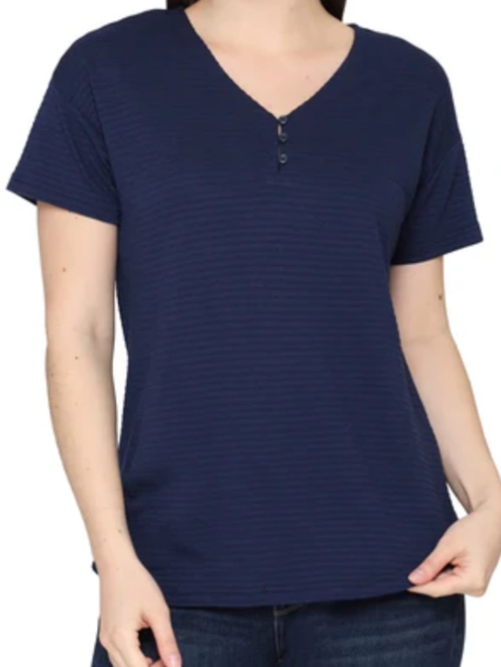 Talbots Navy Textured Henley T-Shirt